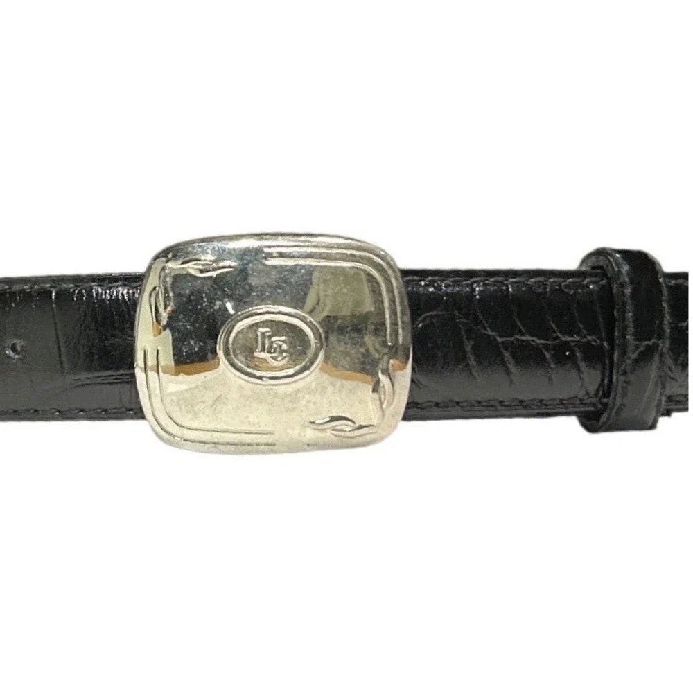Liz Claiborne Croc Embossed Leather Belt Black Silver‎ Buckle Medium (26